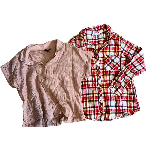 large button up collared bundle 100% cotton soft flannel crepe - Picture 1 of 16